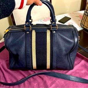 Gucci Leather Boston Bag - Navy and Gold
